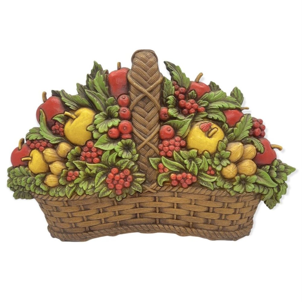 Vintage Homco Basket Of Fruit Nuts Art Plaque 1978 #7533A